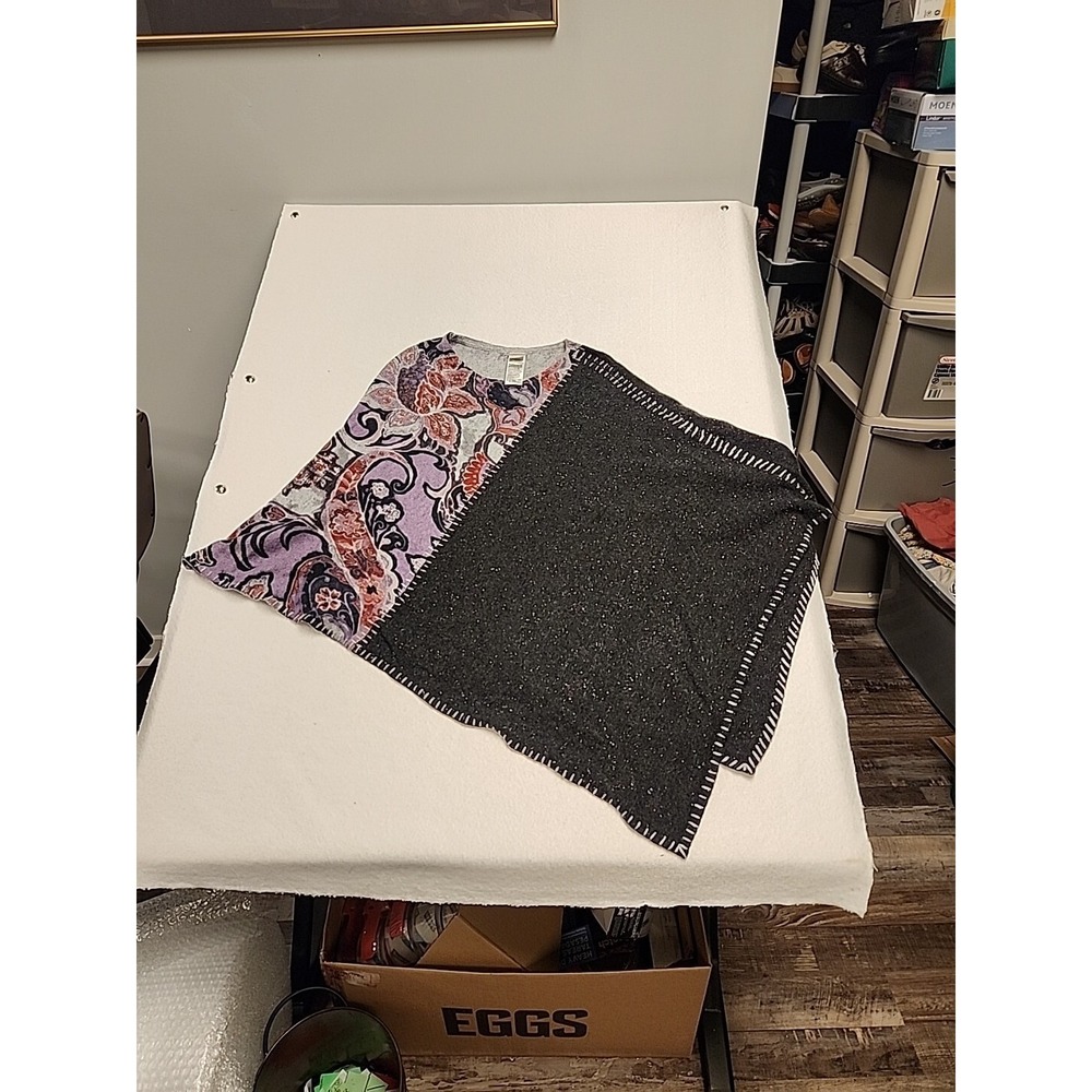 Chico's‎ S L/XL Gray Purple Print Poncho Cape Hi Lo